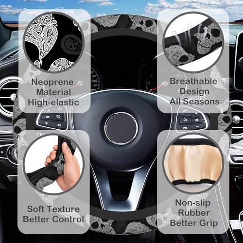 Floral Skull Steering Wheel Cover - Image 3