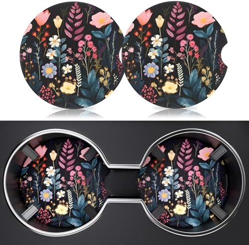 2 Pack Car Cup Holder Coasters, 2.63 Inch Anti Slip Ceramic Absorbent Coaster by Heainaiyoo