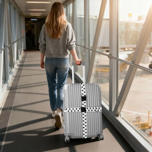 Polka Dots Black White Luggage Straps - Image 6