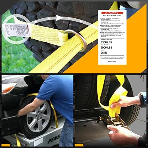 Car Tie Down Straps, 4PK 2"x96" Tire Tie Downs, Snap Hooks - Image 5