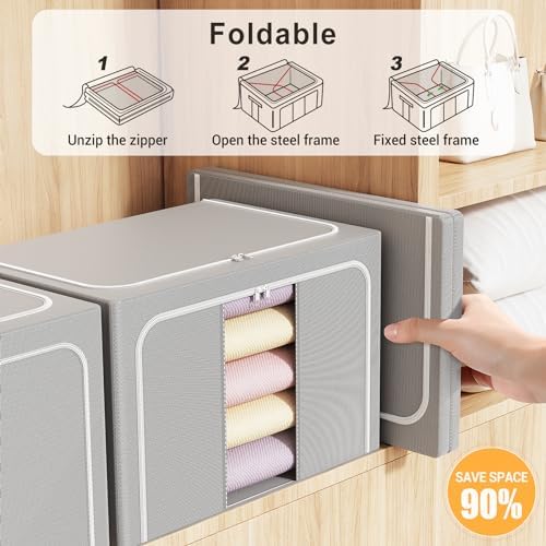 Clothes Storage Bins with Metal Frame Foldable Storage Box Clothes Organizers - Image 3