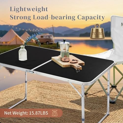 4Ft Portable Folding Table, 3 Adjustable Heights Lightweight Aluminum Camping - Image 3