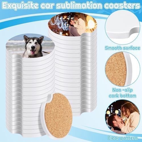 80 Pcs Sublimation Coasters Blanks Ceramic Car Coasters 2.6 Inch - Image 3