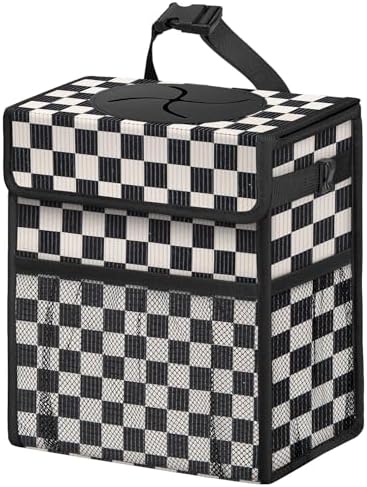 Corduroy Car Trash Can with Lid and Mesh Pockets by Unknown