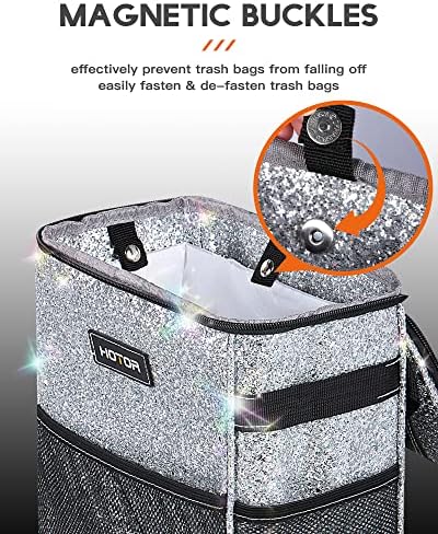 HOTOR Car Trash Can, Leakproof Car Organizer, Sparkle White - Image 3