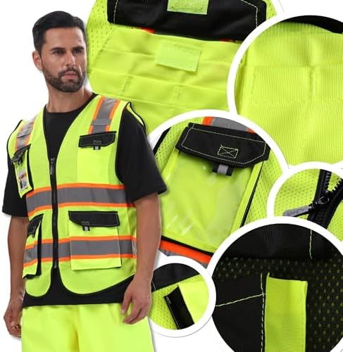 JKSafety Safety Vest for Men Women Hi Vis Reflective Vest JK220 YBlack 4XL - Image 5