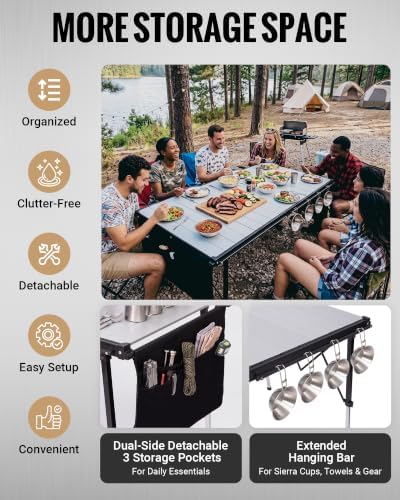 KingCamp Large 55.1" Folding Camping Table, 265lbs Adjustable Outdoor Table - Image 5
