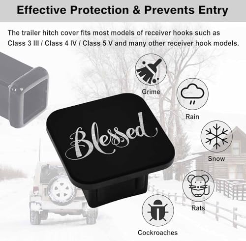 Swono 2x2 Tow Hitch Cover Gold Blessed Letter Funny Pattern Rubber Trailer - Image 3