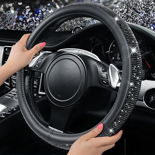 CAR PASS Bling Diamond Leather Steering Wheel Cover, - Image 2