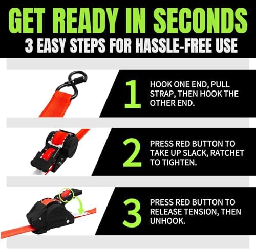 Retractable Ratchet Straps, 1 Inch x 12 Feet Heavy Duty Tie Downs, 1760lb Break - Image 4