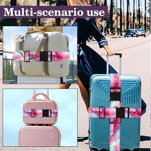2PC, Marble Luggage Strap 1.97 x 70.87 inch Pink and Purple Marble Pattern - Image 6