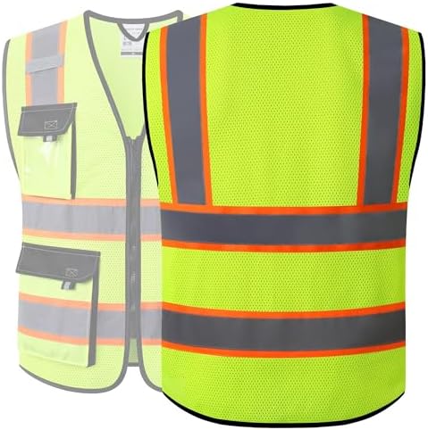 JKSafety Safety Vest for Men Women Hi Vis Reflective Vest JK220 Yellow 5XL - Image 5