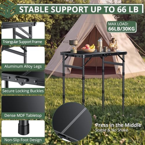EYPINS Folding Camping Table Portable, 3 Adjustable Heights, 23x16in MDF Top - Image 4