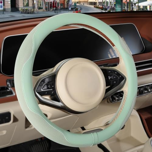 Nappa Leather Green Steering Wheel Cover Large 16 inch by Binsheo