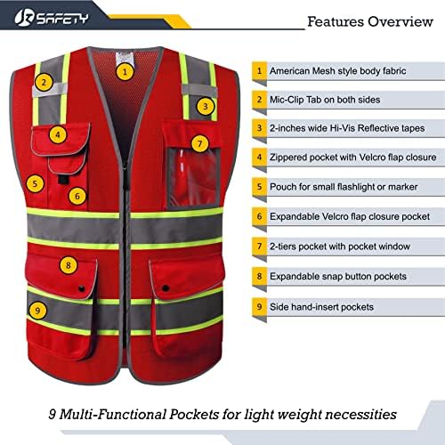 JKSafety Safety Vest for Men Women Reflective Hi Vis JK100 Red 5XL - Image 3