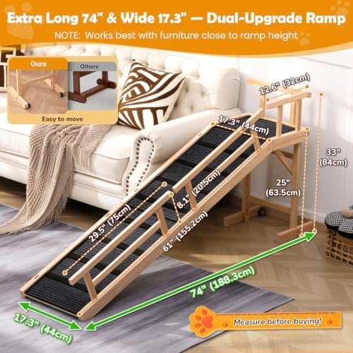 74" Wooden Dog Ramp with Platform & Wheels Gentle Slope Non-Slip - Image 3