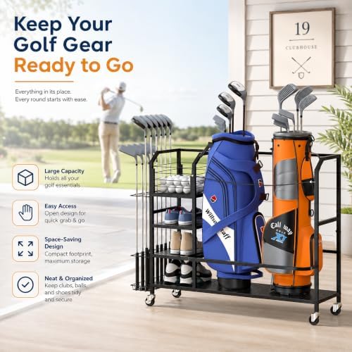 2 Golf Bag Storage Organizer for Garage, Metal Rack - Image 6