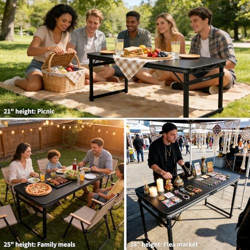 Folding Camping Table 4Ft X 2Ft, Aluminum Portable Adjustable Table W Hole - Image 4