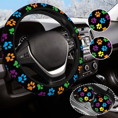 Paw Print Steering Wheel Cover Anti-Slip and Practical 14.5-15 Inch Universal by Olemier