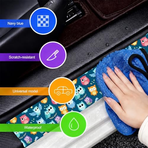 5PCS Highland Cow Car Door Sill Sticker Carbon Fiber Leather Auto Decal - Image 4