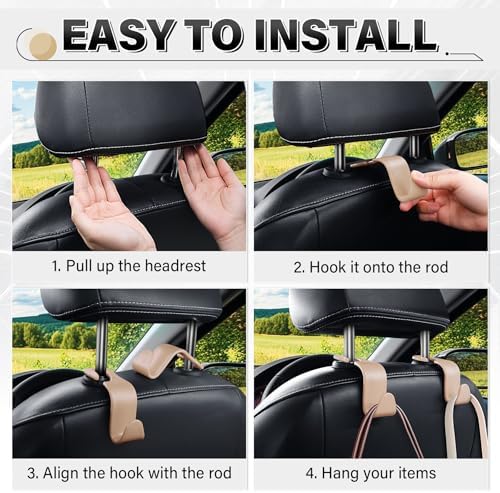 SINGARO 4 Pack Car Seat Headrest Hooks, Vehicle Back Seat Hanger Storage - Image 5