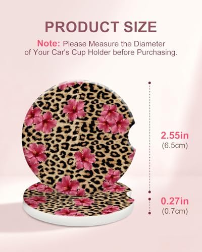 Swooflia Elegant Ceramic Car Coasters Leopard Pink Flower Car Decor - Image 2