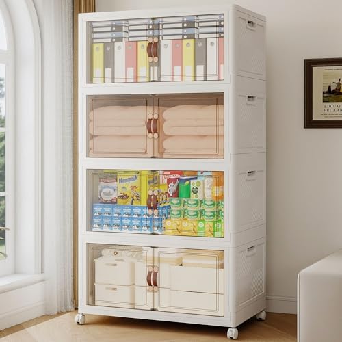 Stackable Storage Bins with Doors & Lids & Wheels by VNVTO