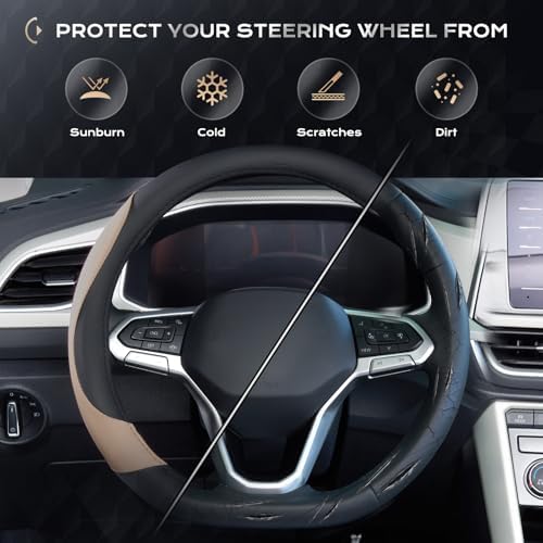 Coverado Car Steering Wheel Cover, Nappa Leather Black & Brown Steering Wheel - Image 6