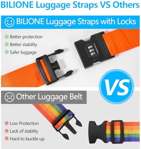 BILIONE 2 Pack Luggage Straps for Suitcase w/Password Lock &Tags - Image 3
