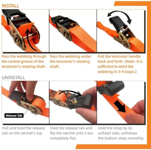 8PK Ratchet Tie Down Straps - 1in x 16feet - Image 5