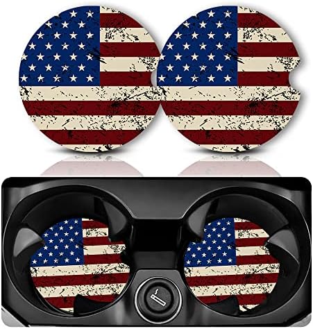 Yonlevres Car Coasters for Cup Holders, American Flag, 2 Pack by Yonlevres