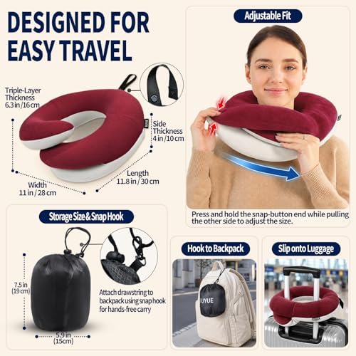 BUYUE Travel Neck Pillows for Airplanes, Memory Foam 360° Head Support Sleep - Image 5