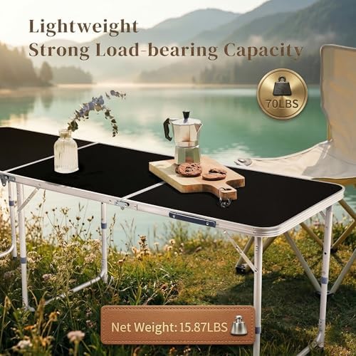 6ft Folding Table, 3 Adjustable Heights Portable Aluminum Camping Table - Image 4