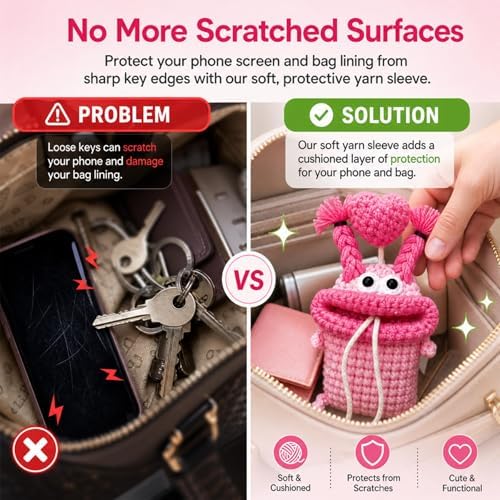 Crochet Key Case for Car Keys, Handmade Drawstring Cover - Image 3