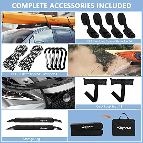 WOOWAVE Folding Kayak Soft Roof Rack Pads Universal Kayak Carrier Car Rack - Image 4