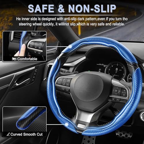 Amiss 3pcs Carbon Fiber Anti-Skid Steering Wheel Cover, Waterproof & Segmented - Image 3