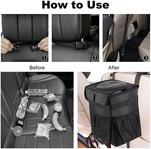 Car Trash Can Foldable Garbage Bin Leakproof 2.3 Gallons Car Trash Bag Black - Image 5