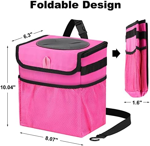 Car Trash Can Foldable Garbage Bin Leakproof 2.3 Gallons Car Trash Bag Pink - Image 2