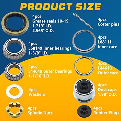 4Sets L68149 L44649 Trailer Hub Bearings Kit - Image 2