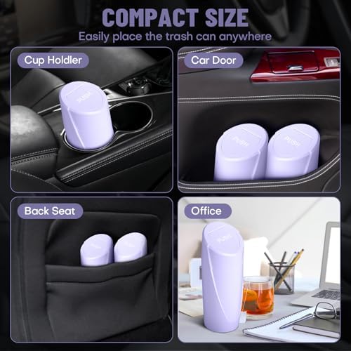 Car Trash Can Bin with Lid-2 Packs Car Garbage Can Cup Holder-Light Purple Mini - Image 3