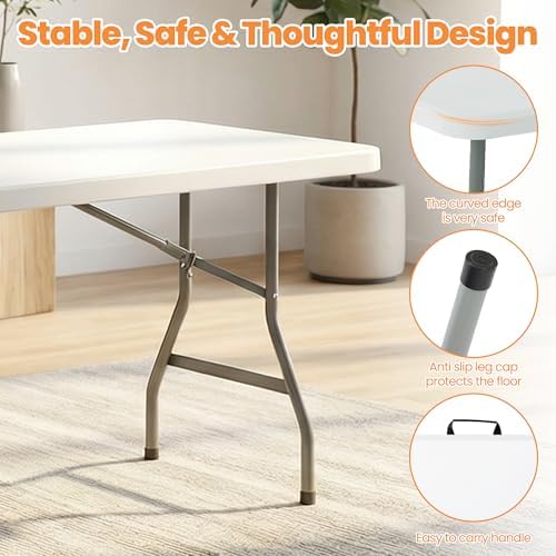 8 FT Plastic White Folding Table Set - Image 4