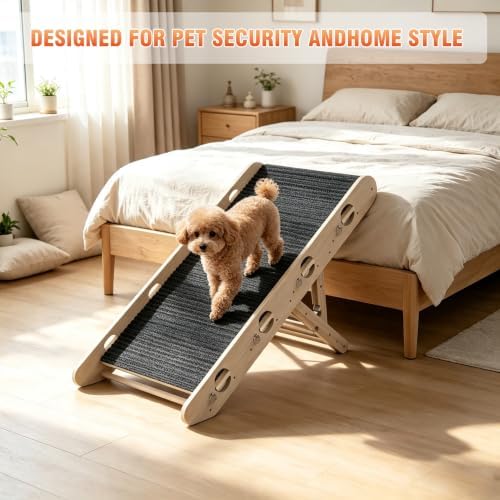 Dog Ramp for Bed, Foldable 15"x34" Solid Wood Pet Stairs for Small Dog - Image 4