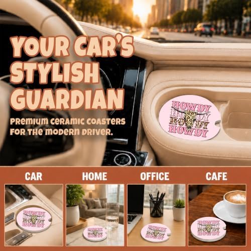 Pink Western Cowgirl Car Coasters, Howdy Retro Coquette Cup Holders - Image 4