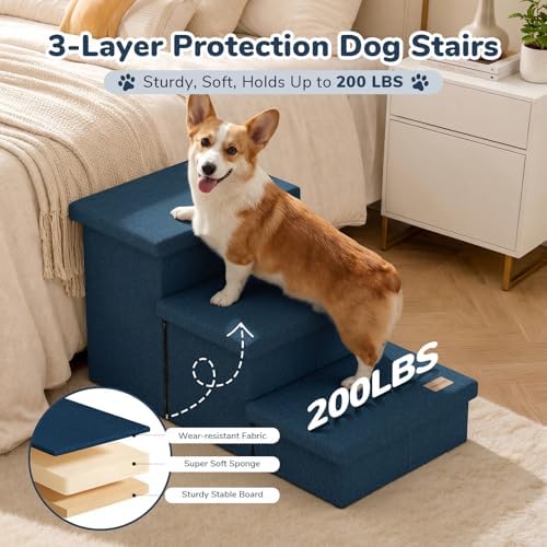 3-Step Wide Dog Stairs with Hidden Storage 18" H, Non-Slip Dog Steps - Image 4