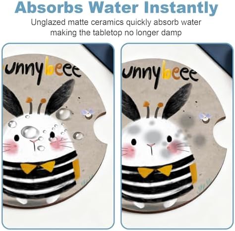 Ceramic Car Cup Holder Coasters Set of 2, 2.56 in Striped Rabbit - Image 5