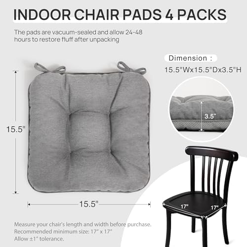 Love's cabin Memory Foam Chair Cushions Set of 4, 15.5 Inch - Image 2