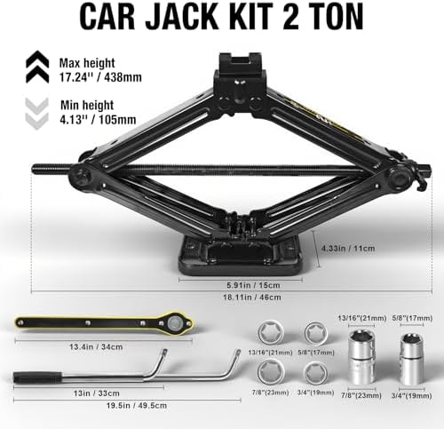 YELLOW JACKET Scissor Car Jack 2 Ton Tire Changing Kit - Image 2