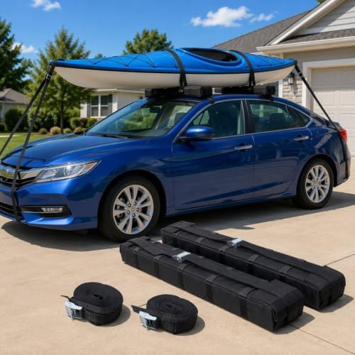 Kayak Roof Rack Pads, Universal Car Soft Carrier, 2 Tie Down Straps & Bag - Image 2