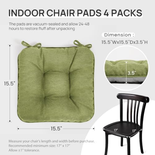 Love's cabin Memory Foam Chair Cushions Set of 4, 15.5 Inch, Olive Green - Image 2