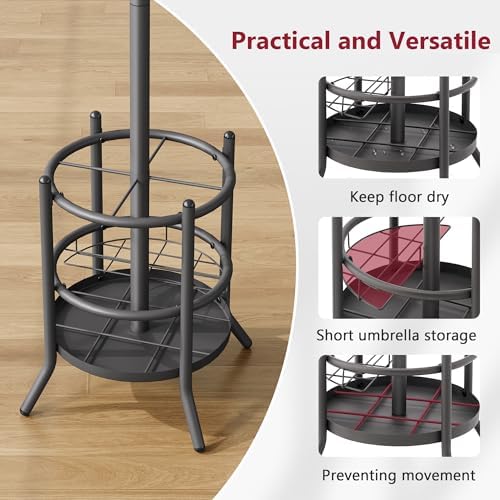 Tajsoon Coat Tree with Umbrella Stand, Coat Rack With 16 Hooks - Image 4